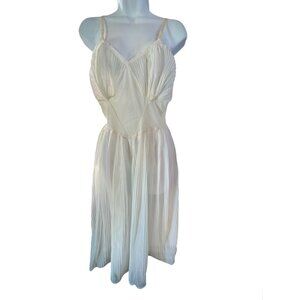 Rogers Cream Pleated Nightgown Grecian Trim Adjustable Straps Coquette 1950s